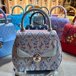 Elegant Gray and Blue Patterned Women's Bag